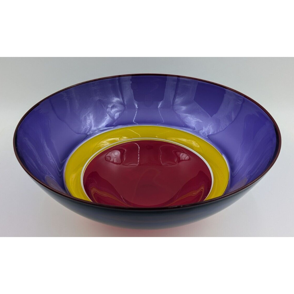 James Nadal Studio Art Glass Large Bowl Vibrant Colors 13 1/4" Large Signed